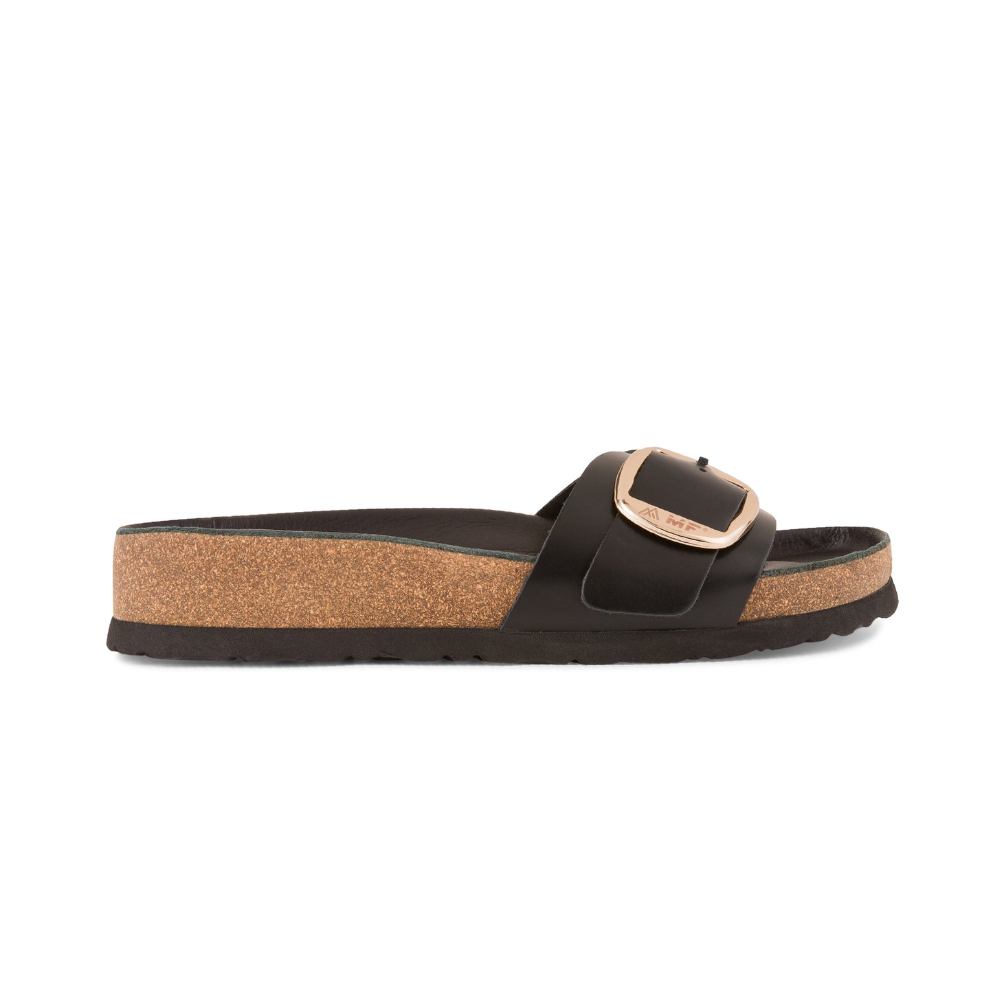 Women's Leather Sandals - Black Patent Strap.