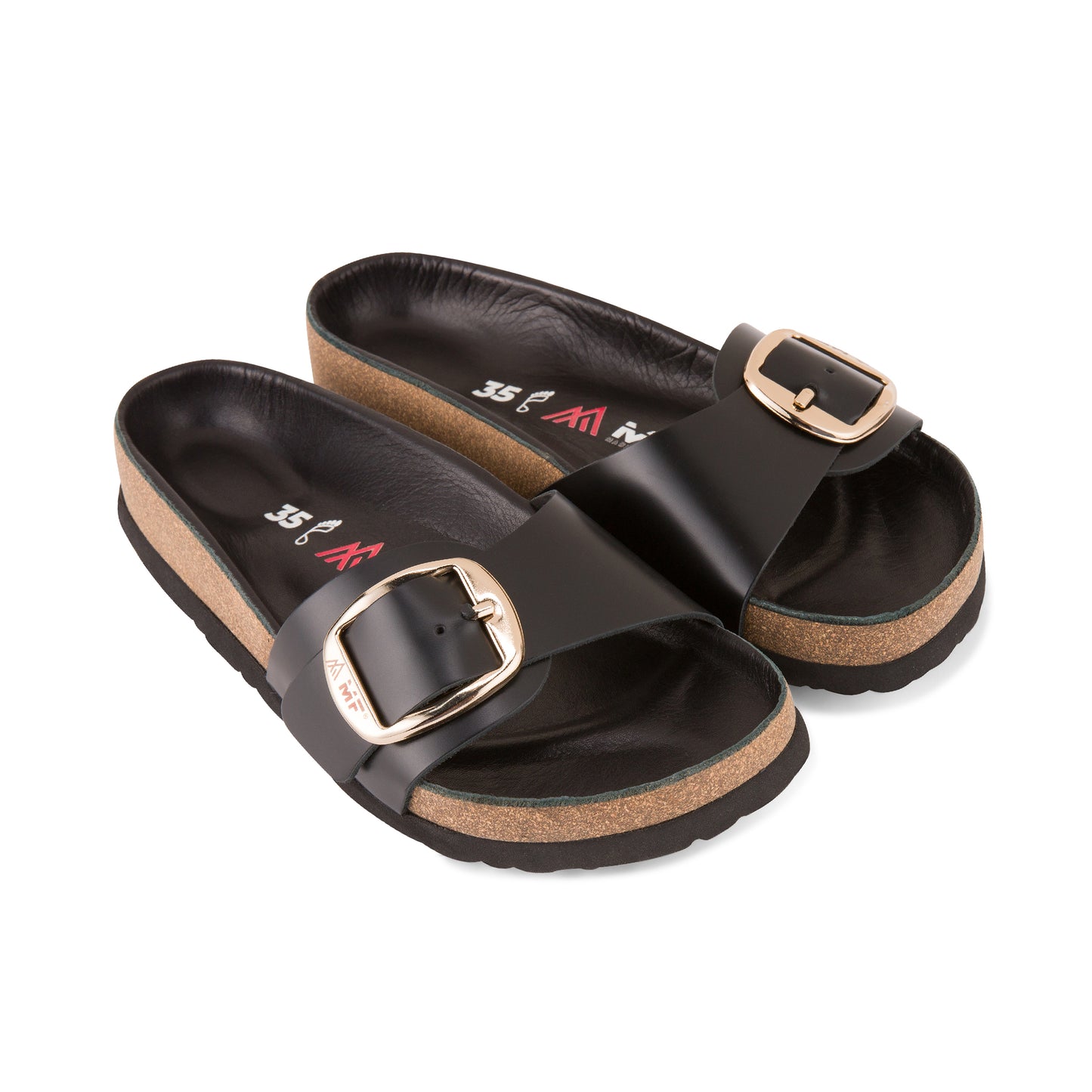 Women's Leather Sandals - Black Patent Strap.