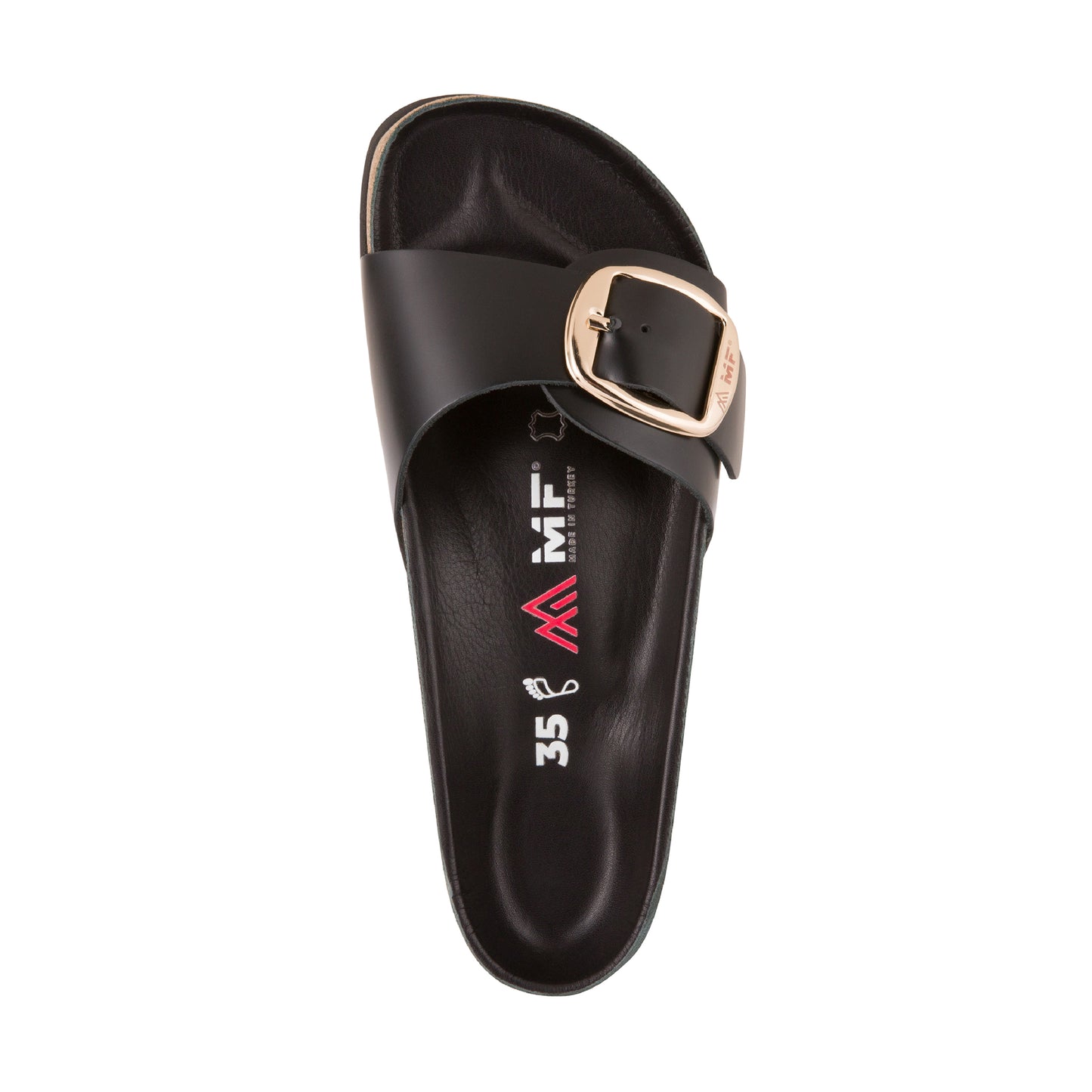 Women's Leather Sandals - Black Patent Strap.